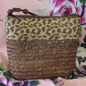 Canvas Animal Print & Brown Straw Purse